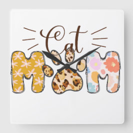 SCHATTIGEE PATCH PATTERNED CAT MOM GEZEGDE VIERKANTE KLOK