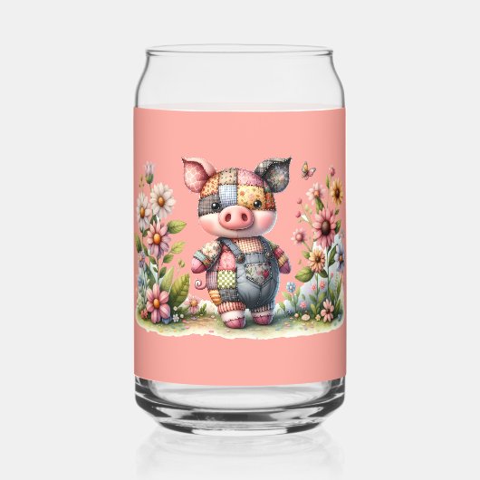 Schattigee patchwork biggetje in bloementuin blikvorm glas (Achterkant)