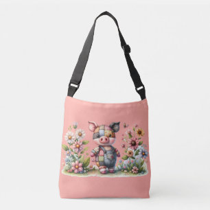 Schattigee patchwork biggetje in bloementuin crossbody tas