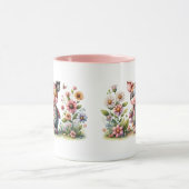 Schattigee patchwork biggetje in bloementuin mok (Midden)