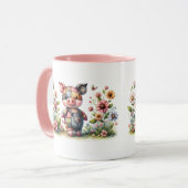 Schattigee patchwork biggetje in bloementuin mok (Voorkant links)