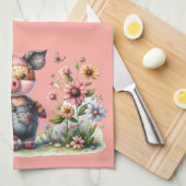 Schattigee patchwork biggetje in bloementuin theedoek (Quarter Fold)