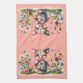 Schattigee patchwork biggetje in bloementuin theedoek (Verticaal)