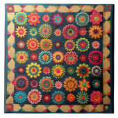 Schattigee Patchwork Bloemen Quilt Tegeltje (Voorkant)