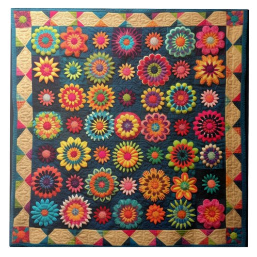 Schattigee Patchwork Bloemen Quilt Tegeltje (Voorkant)
