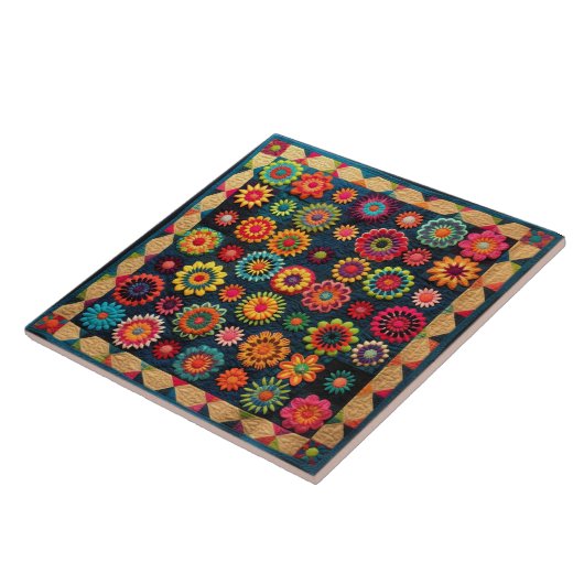 Schattigee Patchwork Bloemen Quilt Tegeltje (Zijkant)