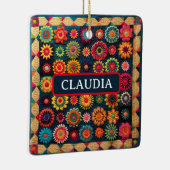 Schattigee Patchwork Floral Quilt Christmas Keramisch Ornament (Rechts)