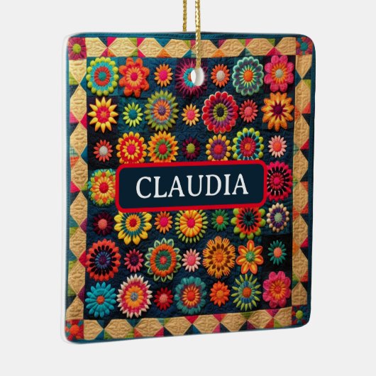 Schattigee Patchwork Floral Quilt Christmas Keramisch Ornament (Rechts)