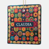 Schattigee Patchwork Floral Quilt Christmas Keramisch Ornament (Links)
