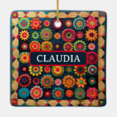 Schattigee Patchwork Floral Quilt Christmas Keramisch Ornament (Achterkant)