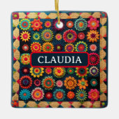 Schattigee Patchwork Floral Quilt Christmas Keramisch Ornament (Voorkant)