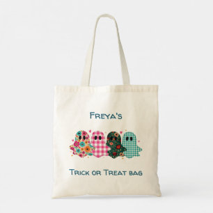Schattigee Patchwork Ghost Halloween Trick or trea Tote Bag