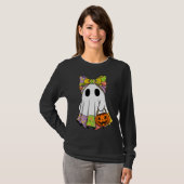 Schattigee Patchwork Ghost met pompoenmand T-shirt (Voorkant volledig)