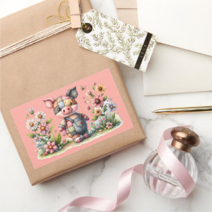 Schattigee Patchwork Knorretje in Floral Garden Ma Rechthoekige Sticker