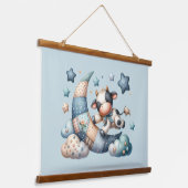 Schattigee Patchwork Koe Over Moon Met Stars Hangend Wandkleed (Gebogen)