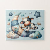 Schattigee Patchwork Koe Over Moon Met Stars Legpuzzel (Horizontaal)