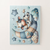 Schattigee Patchwork Koe Over Moon Met Stars Legpuzzel (Verticaal)