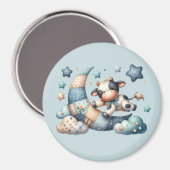 Schattigee Patchwork Koe Over Moon Met Stars Magneet (Voorkant / Achterkant)
