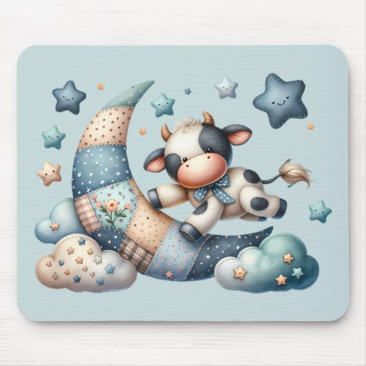 Schattigee Patchwork Koe Over Moon Met Stars Muismat (Voorkant)