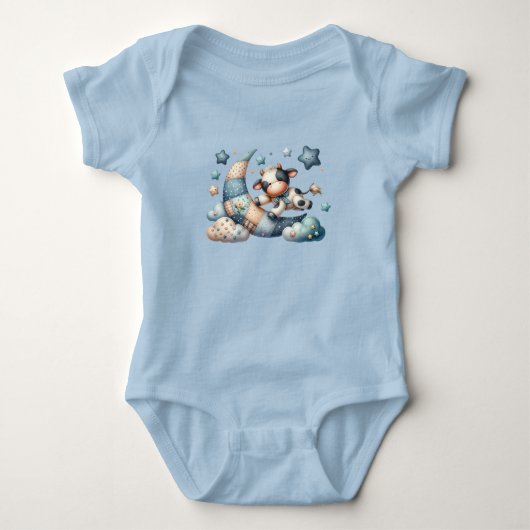 Schattigee Patchwork Koe Over Moon Met Stars Romper (Voorkant)