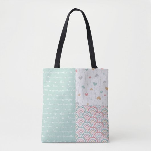 Schattigee Patchwork Liefde Harten Rainbows Canvas Tote Bag (Voorkant)