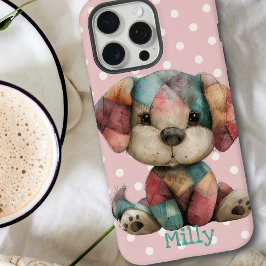 Schattigee Patchwork Puppy | Gepersonaliseerde roz iPhone 15 Pro Max Case