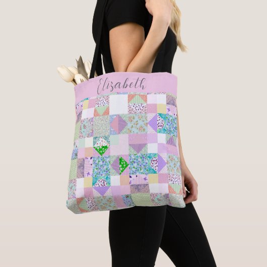 Schattigee Patchwork Quilting Thema Kleurrijke Aan Tote Bag (Dichtbij)