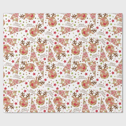 Schattigee Patchwork Vrolijk kerstfeest Cadeaupapier (Vlak)