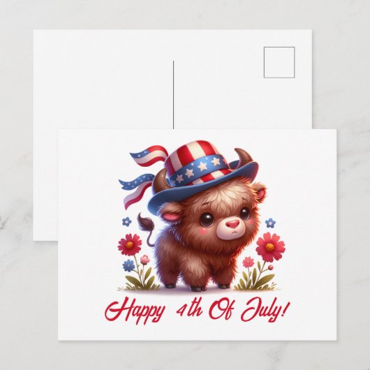 Schattigee patriottische buffel van juli briefkaart (Voorkant / Achterkant)