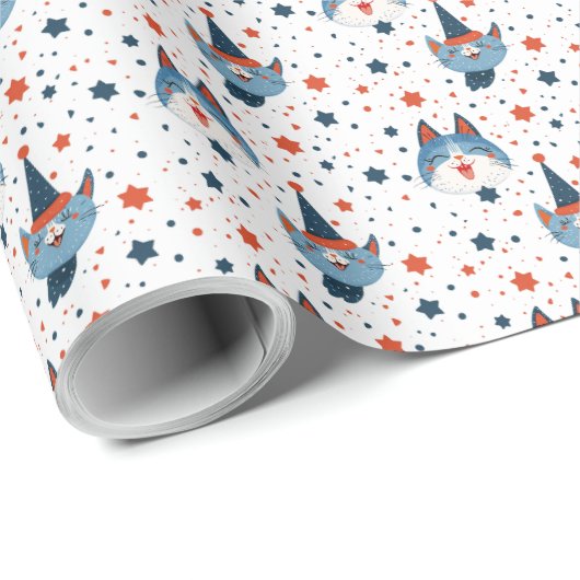 Schattigee Patriottische Kat Verjaardag 4 juli Ste Cadeaupapier (Rol Hoek)