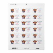 Schattigee patriottische Koe 4 juli terugkeeradres Etiket (Full Sheet)