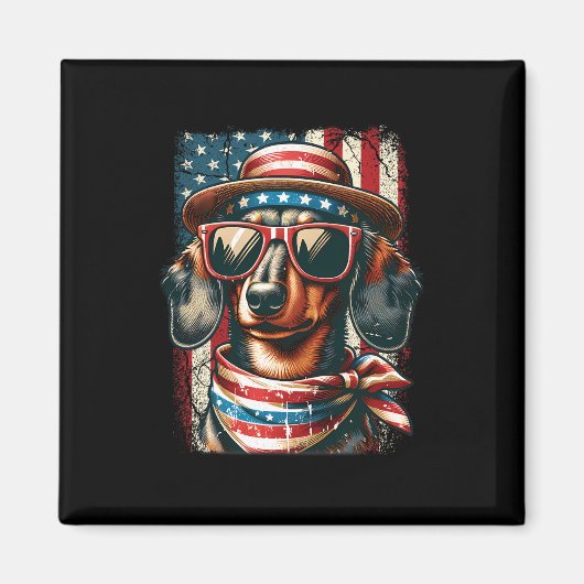 Schattigee Patriottische Teckel Hond Retro 4e van Magneet (Voorkant)