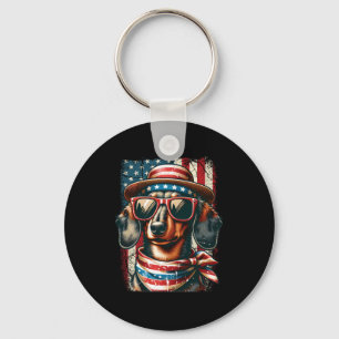 Schattigee Patriottische Teckel Hond Retro 4e van Sleutelhanger