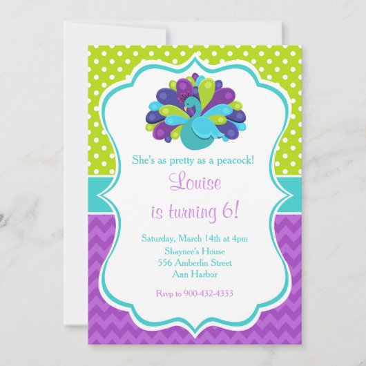 Schattigee Pauw Groene en Paarse verjaardag Kaart (Voorkant)