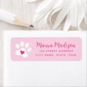 Schattigee paw print met hart roze retouradres etiket (Insitu)