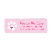 Schattigee paw print met hart roze retouradres etiket (Voorkant)