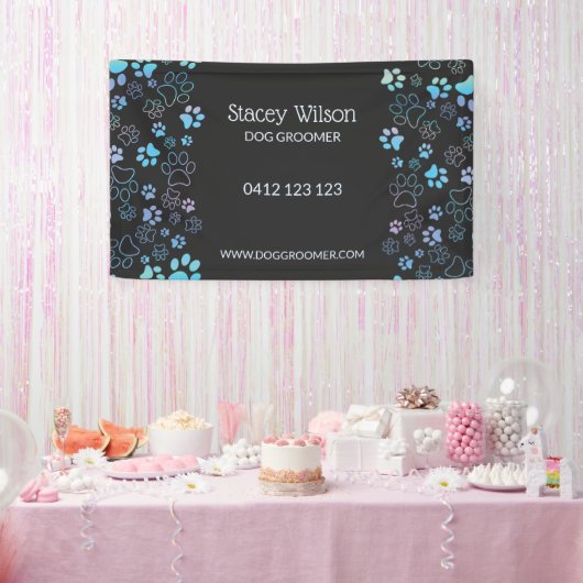 Schattigee Paw Print Pattern Pet Groomer Business  Spandoek (Feest)