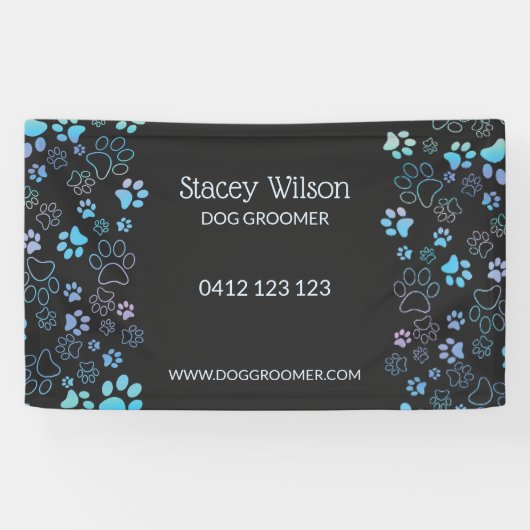 Schattigee Paw Print Pattern Pet Groomer Business  Spandoek (Horizontaal)