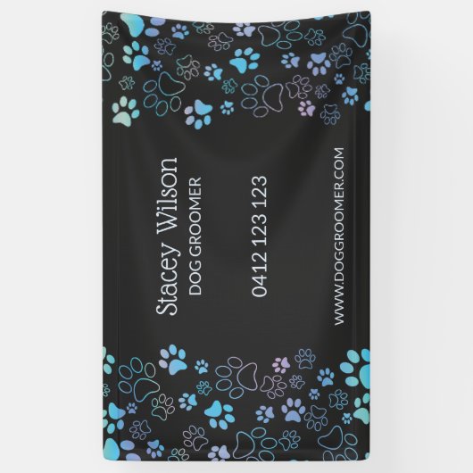 Schattigee Paw Print Pattern Pet Groomer Business  Spandoek (Verticaal)