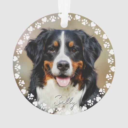 Schattigee Paw Prints en Harten Lijst Custom Pet F Ornament (achterkant)