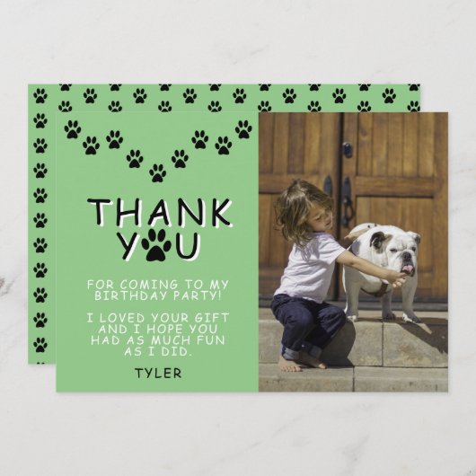 Schattigee Paw Prints Groene Verjaardag Dank u Fot Kaart (Voorkant / Achterkant)