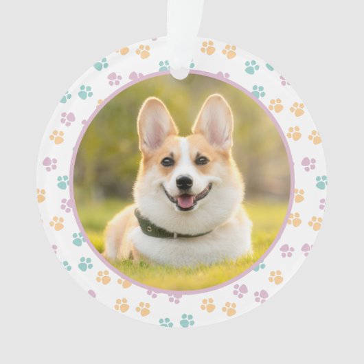 Schattigee Paw Prints Ronde Lijst Custom Pet Foto Ornament (voorkant)