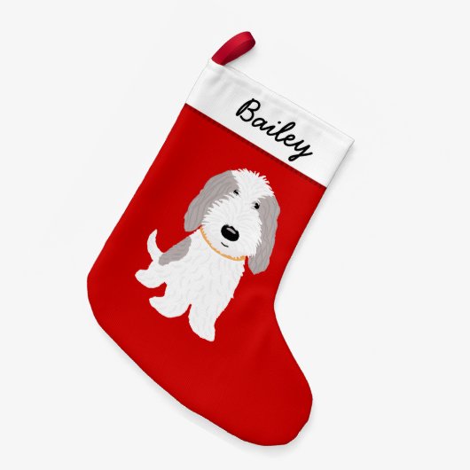 Schattigee PBGV Grijs en Witte Beeldverhaalhond Kleine Kerstsok (Voorkant (Hangend))