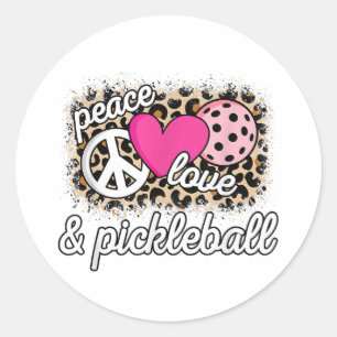 Schattigee Peace Love Pickleball speler Funny Pick Ronde Sticker