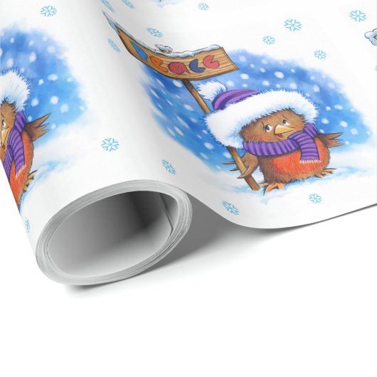 Schattigee Peace Robin inpakpapier op wit (Rol Hoek)