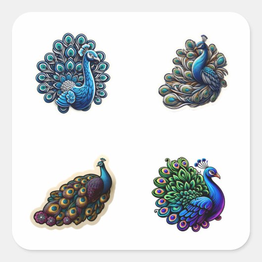 Schattigee Peacock 4 Pack Stickers (Voorkant)