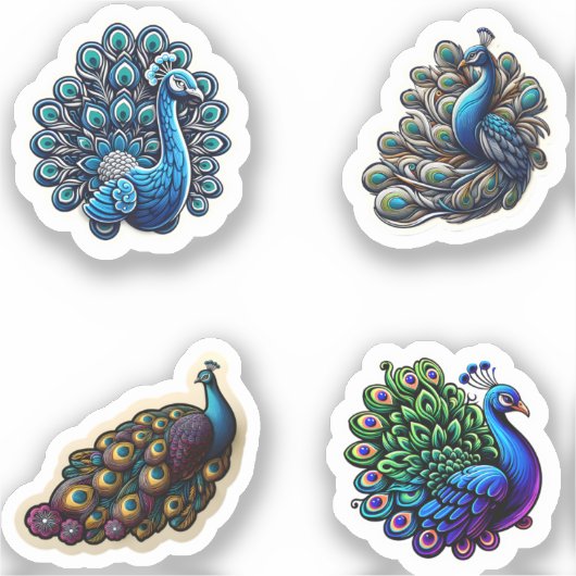 Schattigee Peacock 4 Pack Stickers (Voorkant)