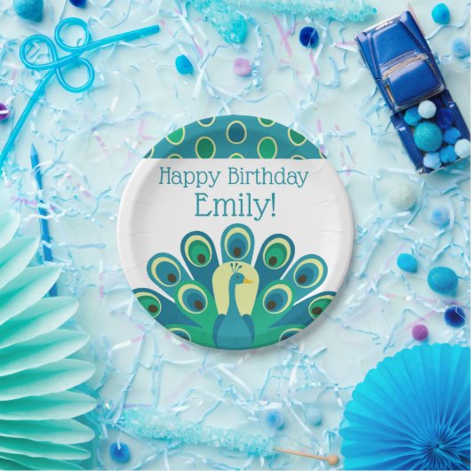 Schattigee Peacock gepersonaliseerde partij Borden Papieren Bordje (Feest)