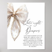 Schattigee Pearl Bow Late Night Luiers Baby shower Poster (Voorkant)