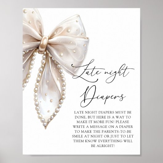 Schattigee Pearl Bow Late Night Luiers Baby shower Poster (Voorkant)